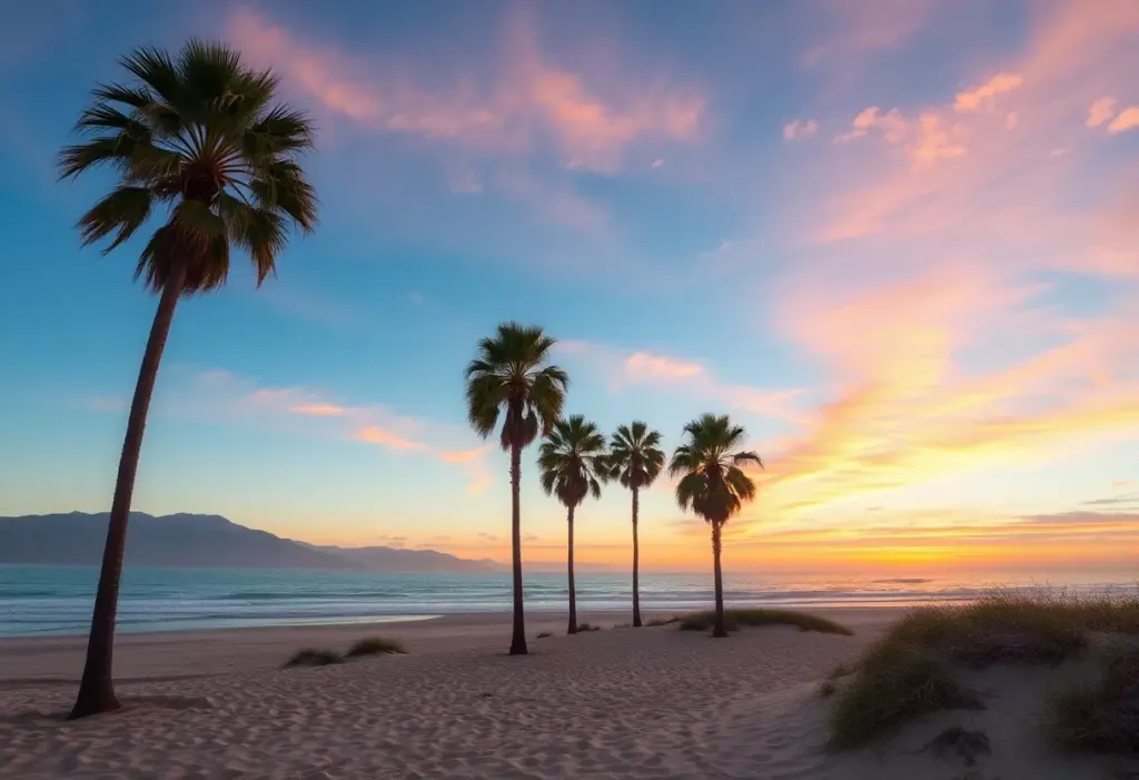 Scenic coastal view of Southern California during sunset