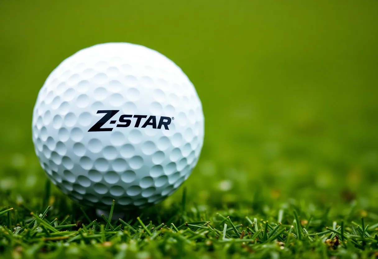 Close-up of Srixon Z-Star golf ball on a golf course