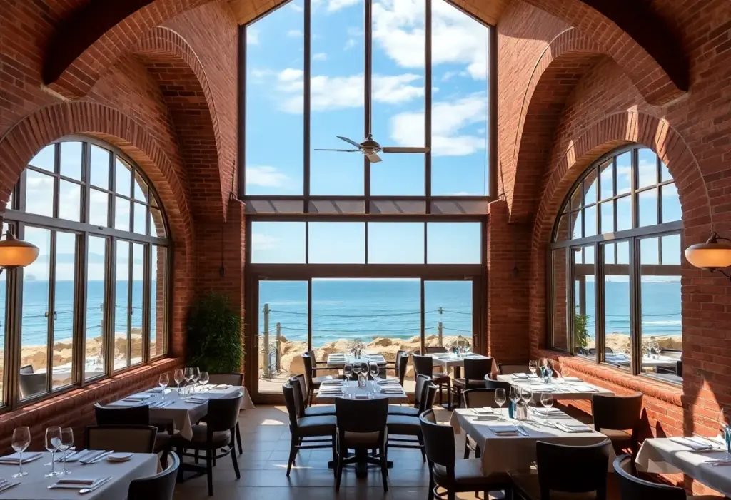 Interior view of Stillwater Restaurant with ocean views.