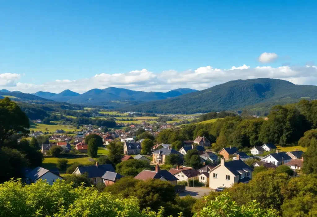 Scenic view of Tasmania's small towns amidst nature.