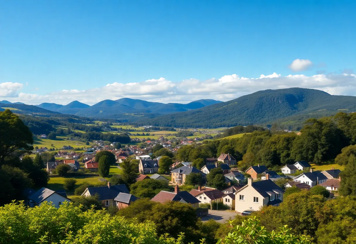 Scenic view of Tasmania's small towns amidst nature.