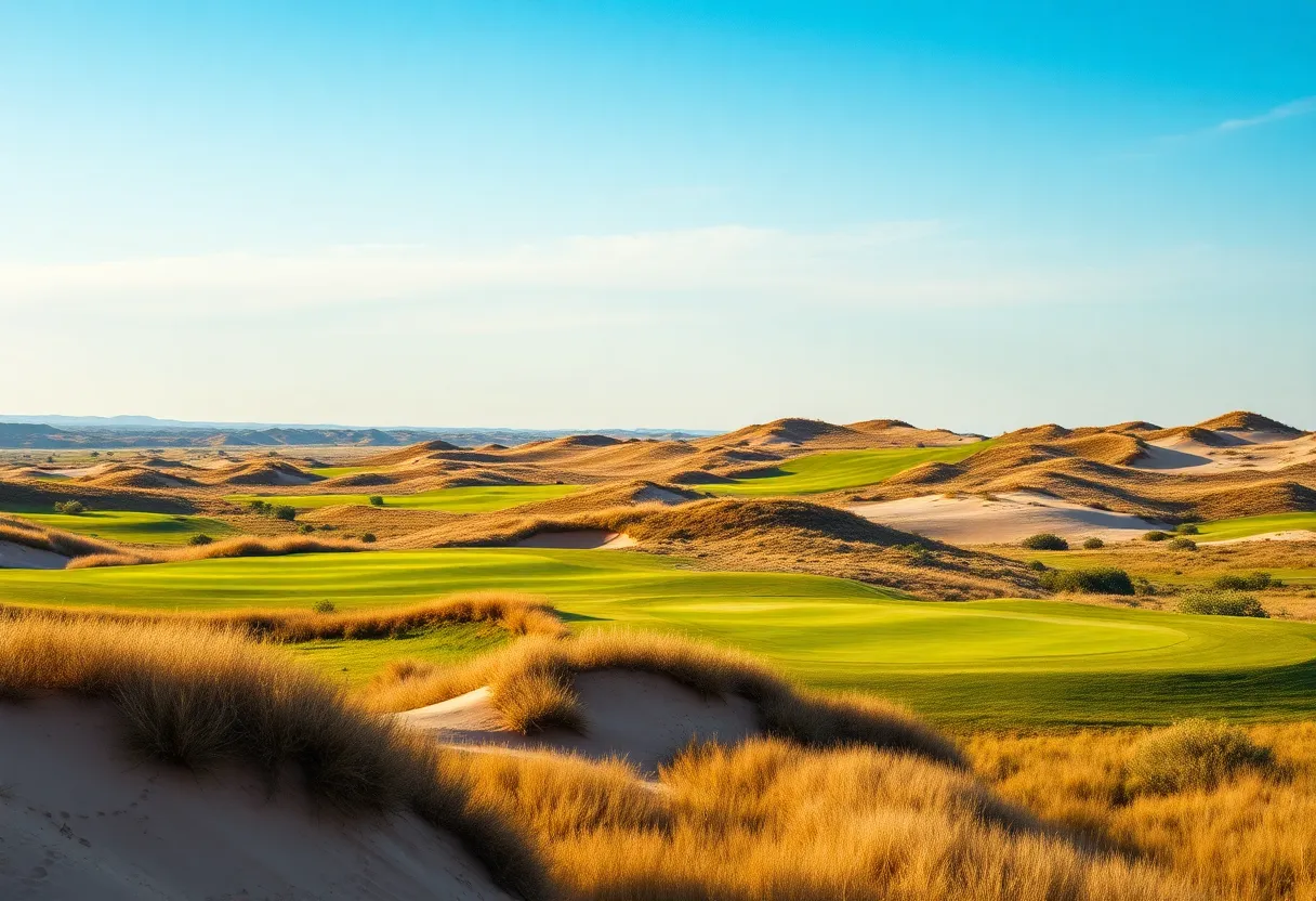 Scenic view of a Texas golf course with sandy dunes.