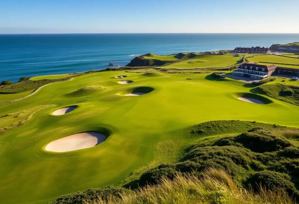 Scenic view of Trump International Golf Links with a coastline