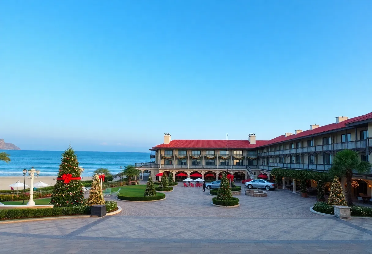 Holiday decorations at Victoria Golf Resort overlooking the beach