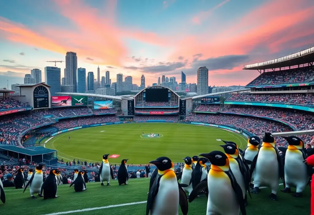 View of Melbourne Cricket Ground and Phillip Island with NFL game in the background