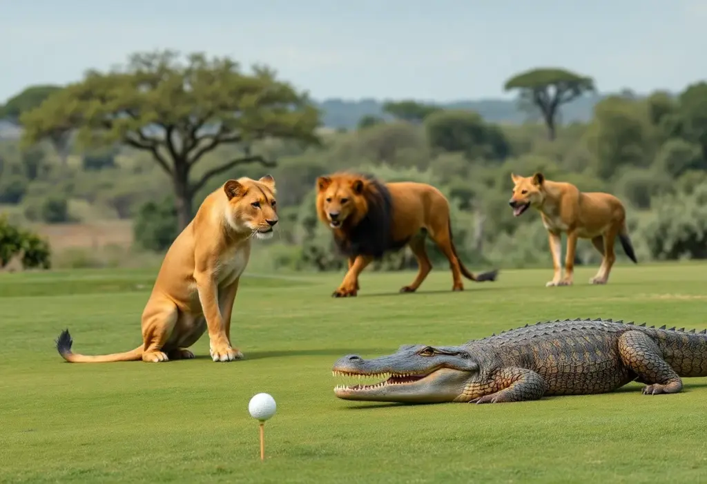 Lions and hyenas clashing at Skukuza Golf Club