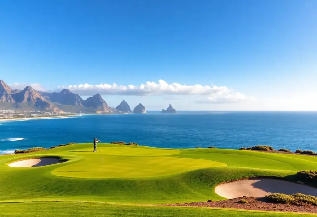 Scenic view of El Cardonal golf course with players practicing.