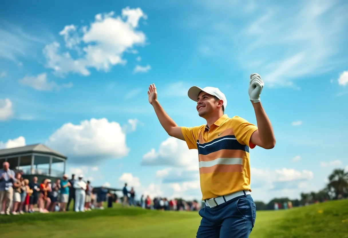 Yanhan Zhou celebrating his golf victory