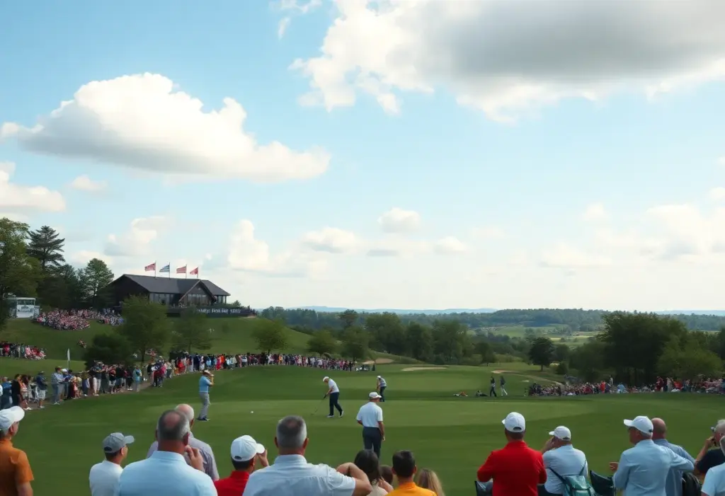 A golfer celebrating a tournament victory on the golf course