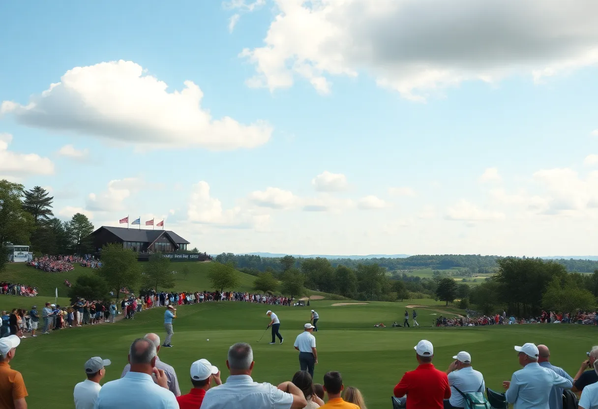 A golfer celebrating a tournament victory on the golf course