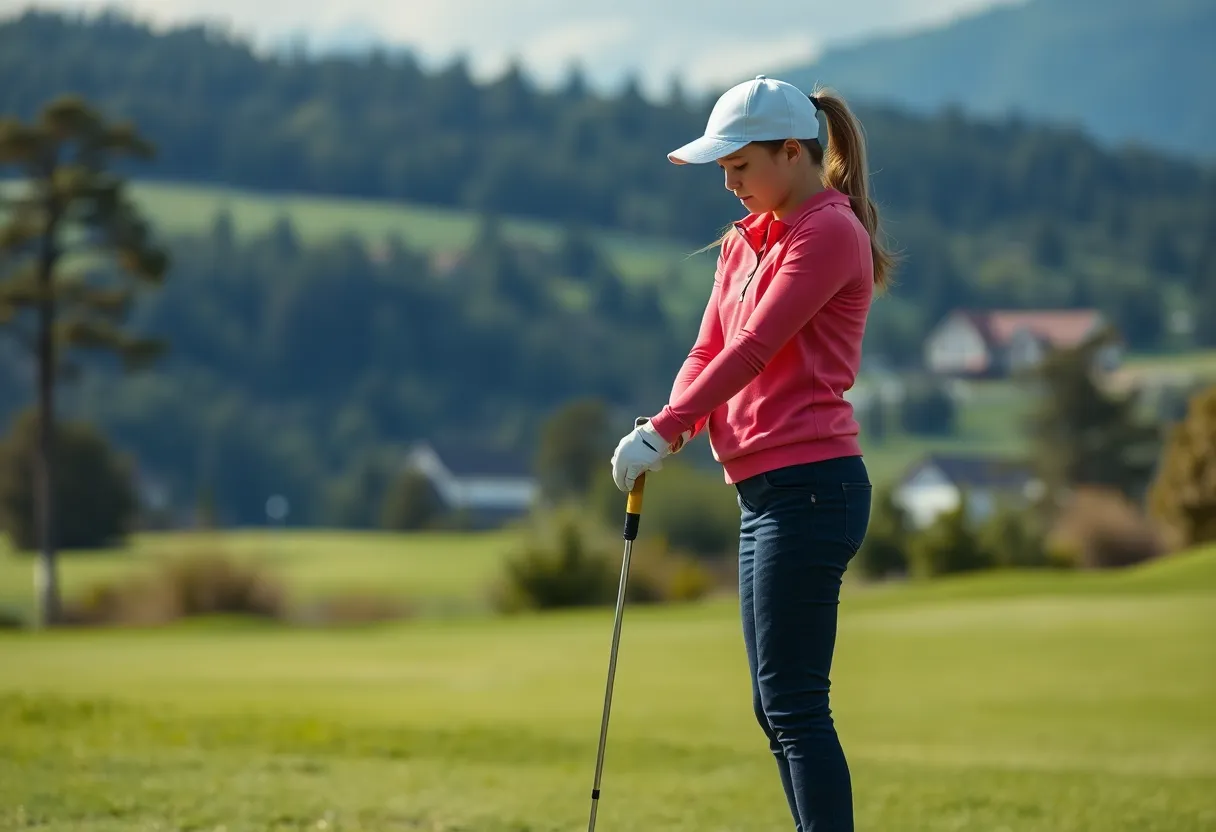 Young female golfer at a prestigious golf tournament