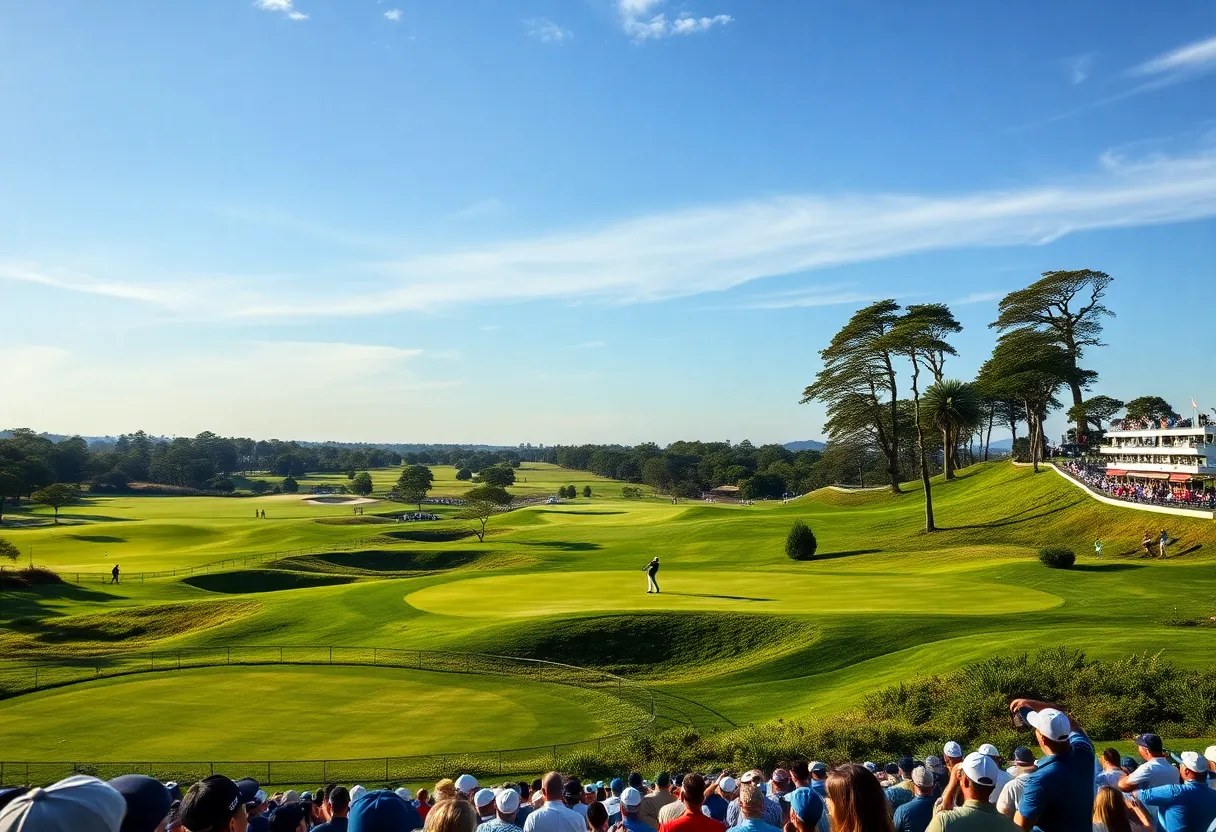 Golfers competing at the Australian Open on scenic golf course