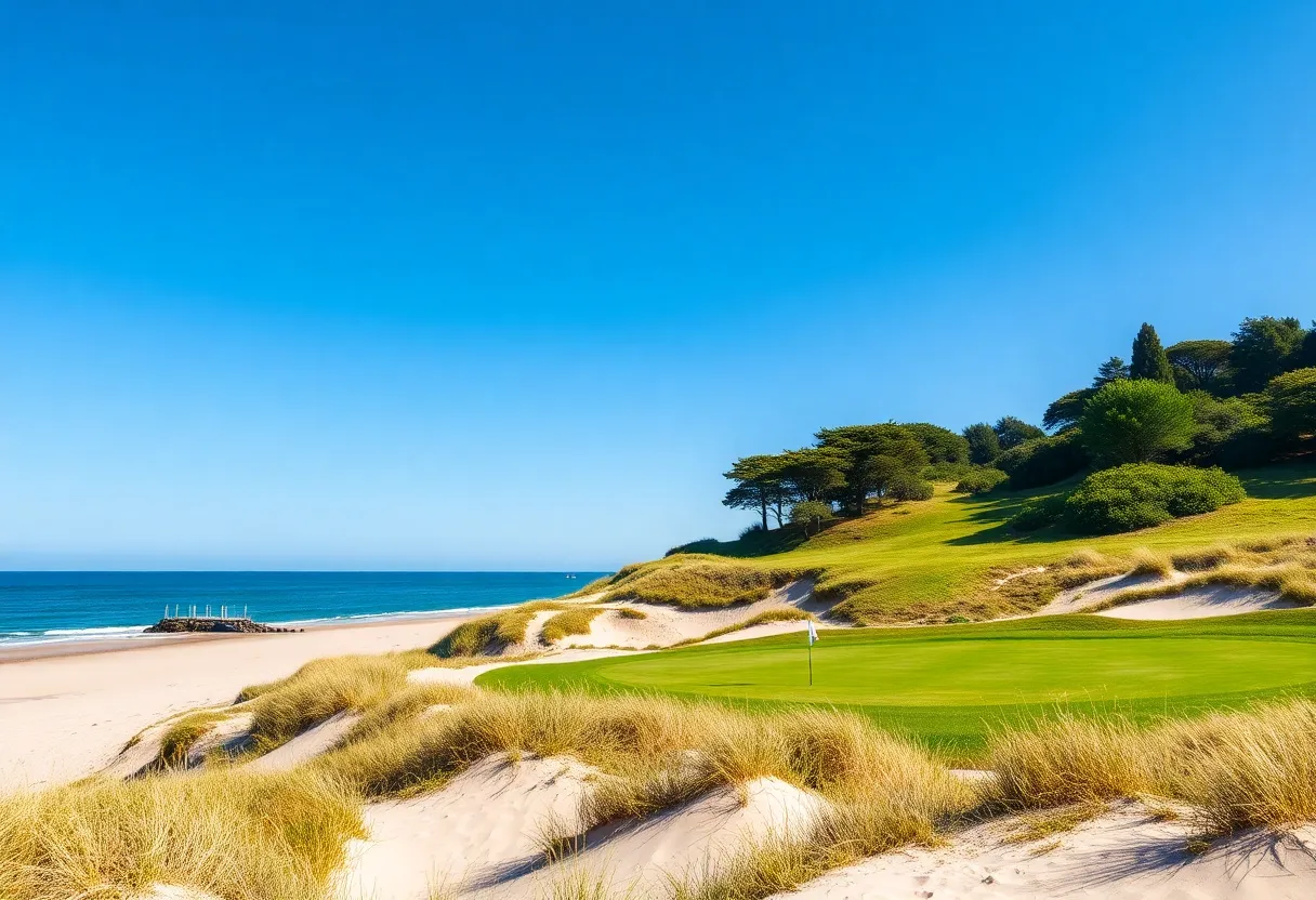 View of the golf course at 7 Mile Beach with dunes and greenery