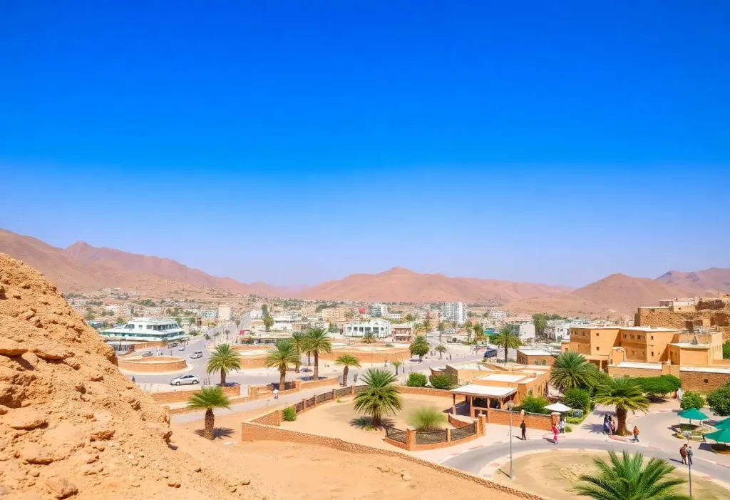 A vibrant landscape of Al Jabal Al Akhdar with new infrastructure and community spaces.