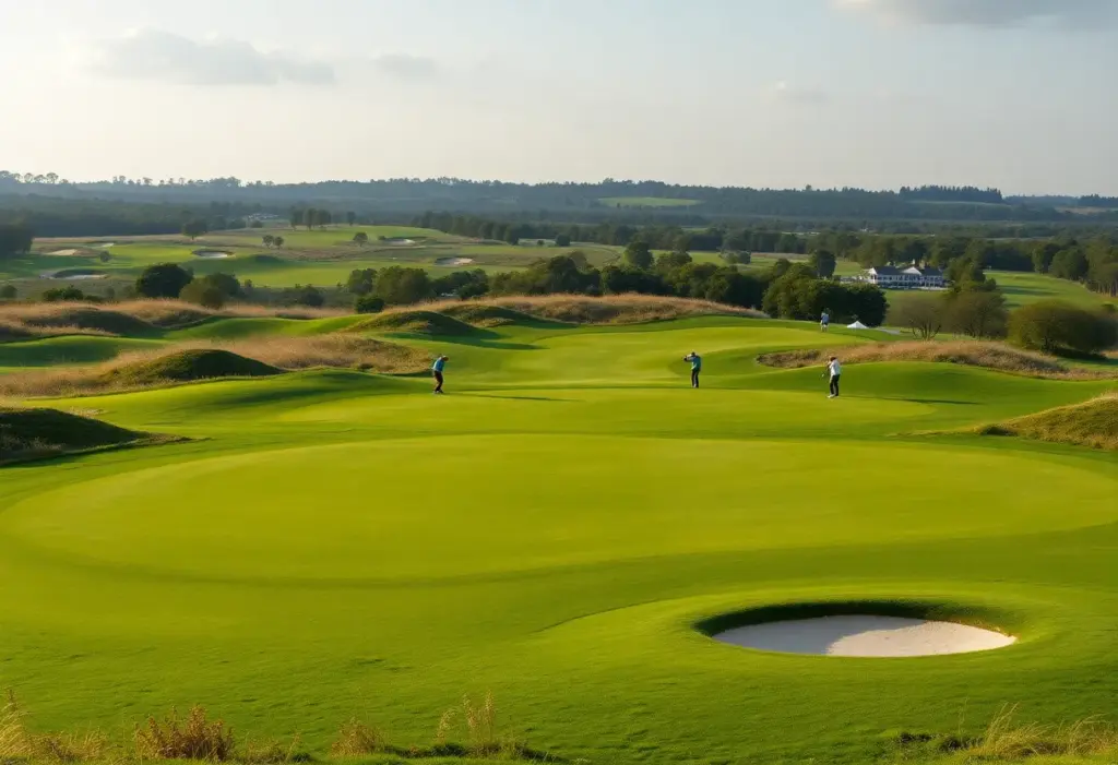 Golfers playing at Albany Golf Course with challenging conditions