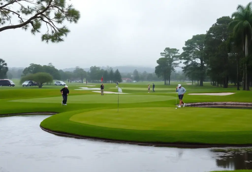 Golf course during heavy rain at the Alfred Dunhill Championship