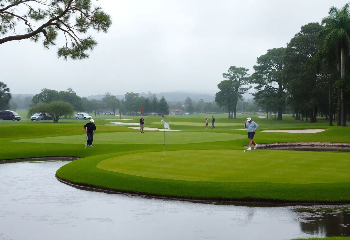 Golf course during heavy rain at the Alfred Dunhill Championship