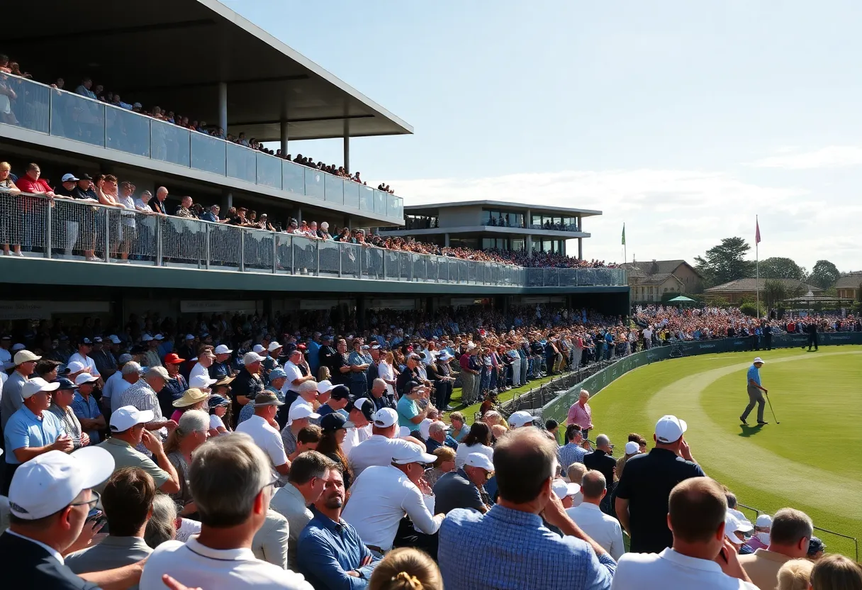 Golf players competing at the Australian Open at Royal Melbourne