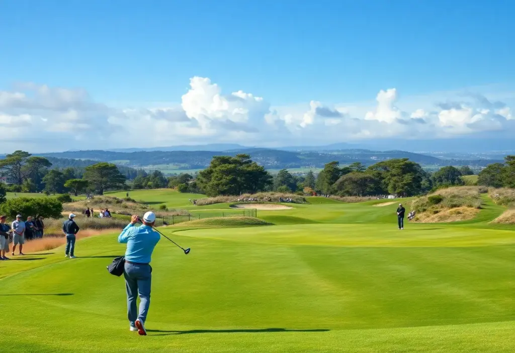 Scenic view of the golf course during the Australian Open with players in action.