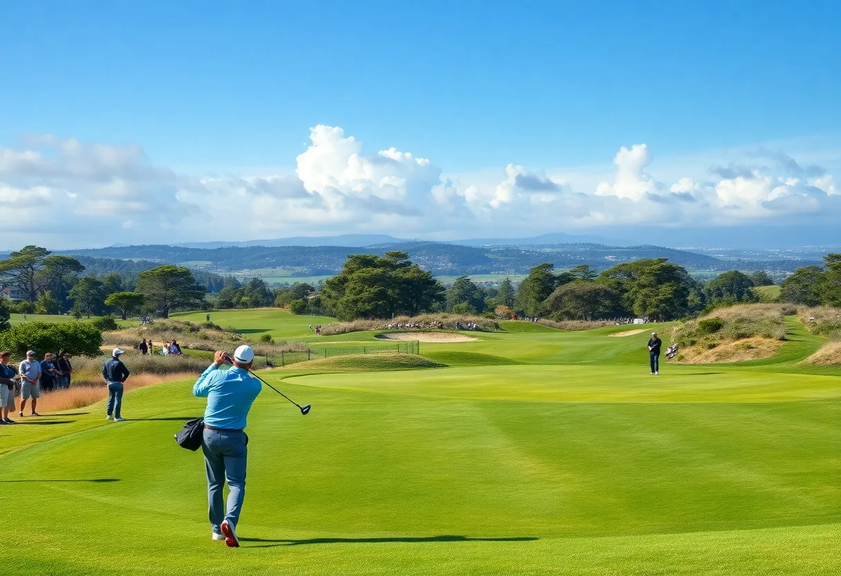Scenic view of the golf course during the Australian Open with players in action.