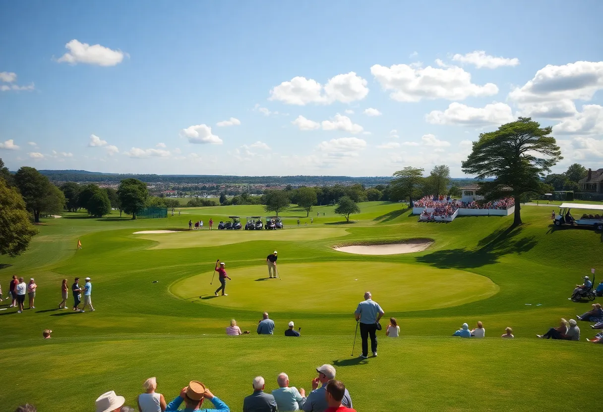 Golf course during the Australian Open with players and spectators