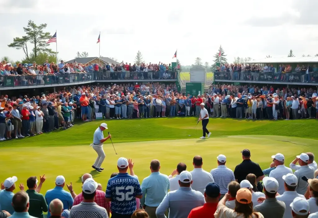Spectators celebrating at the Australian Open golf tournament