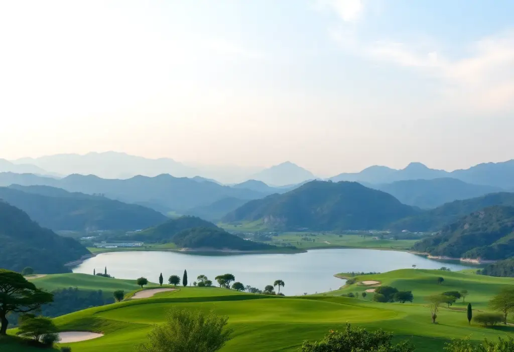 A scenic view of Ba Na Hills Golf Club showcasing its beautiful landscape and rolling hills.