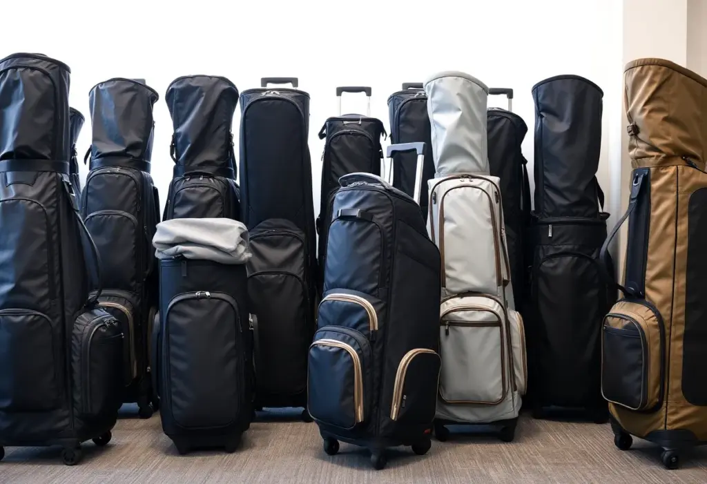Various golf travel covers with features on display
