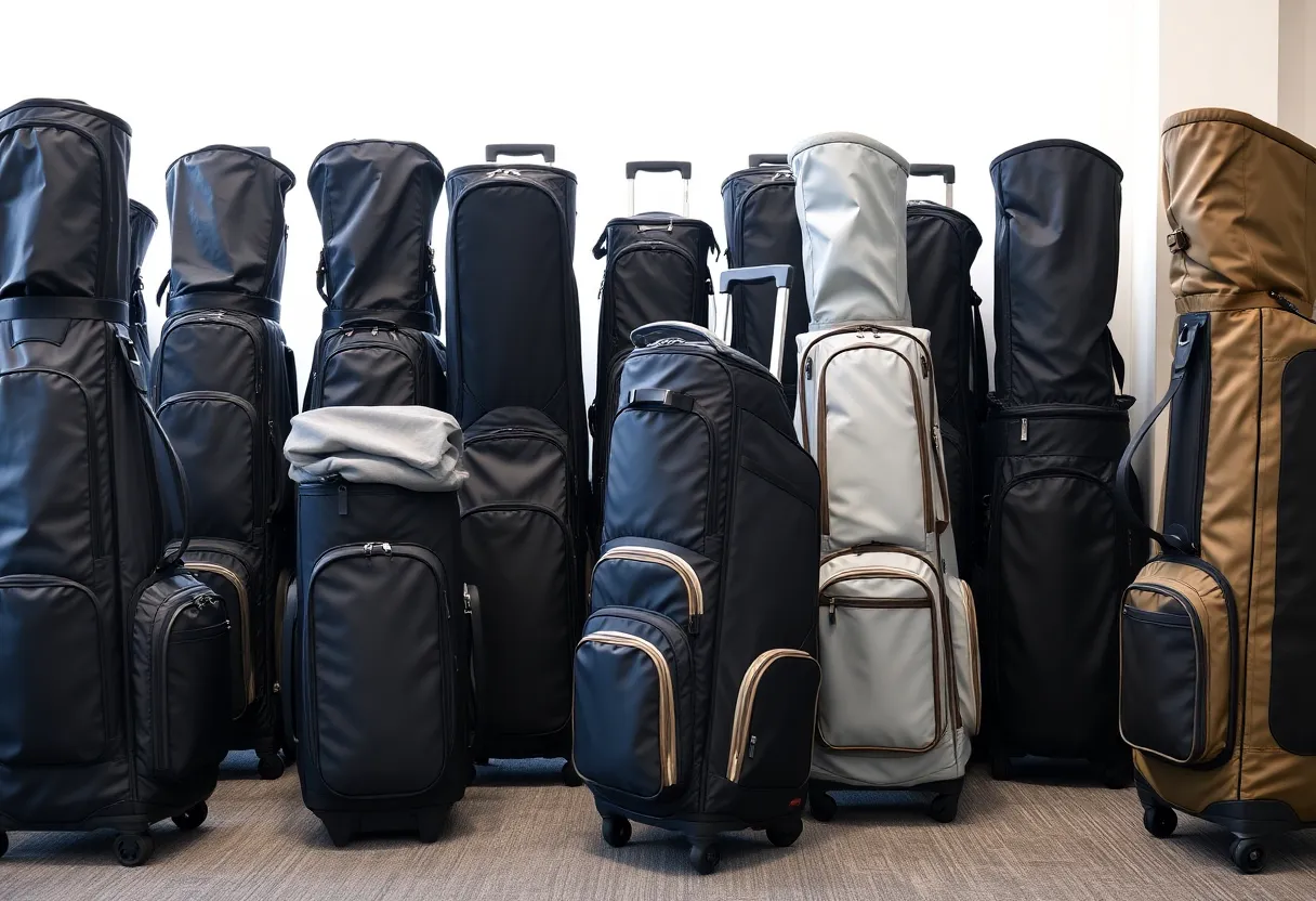 Various golf travel covers with features on display