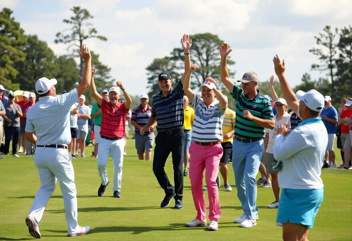 Golfers celebrating victories on the course