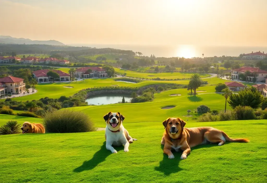 Costa Navarino Golf Resort featuring golf courses and friendly dogs