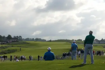 Golf tournament at Royal Melbourne with players and spectators