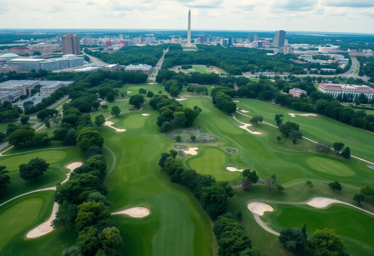 Aerial view of a golf course in Washington D.C.