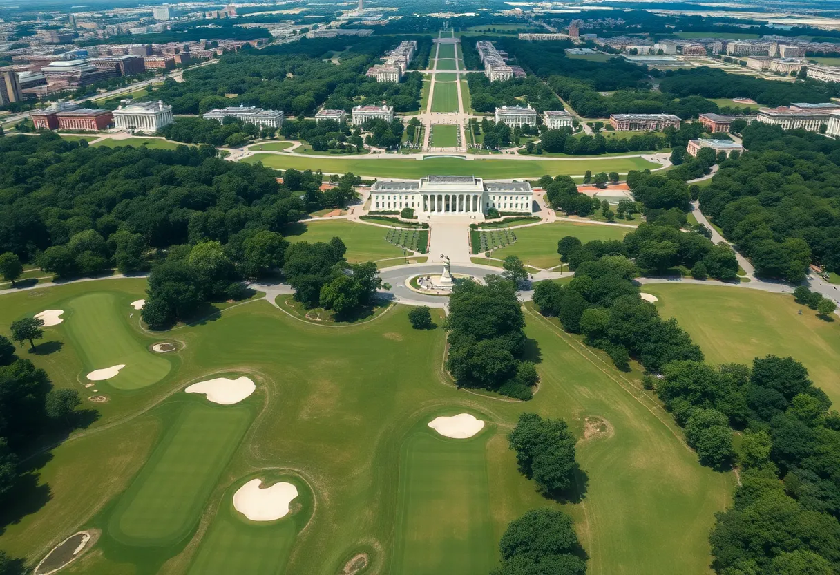 Aerial view of a public golf course in Washington D.C.