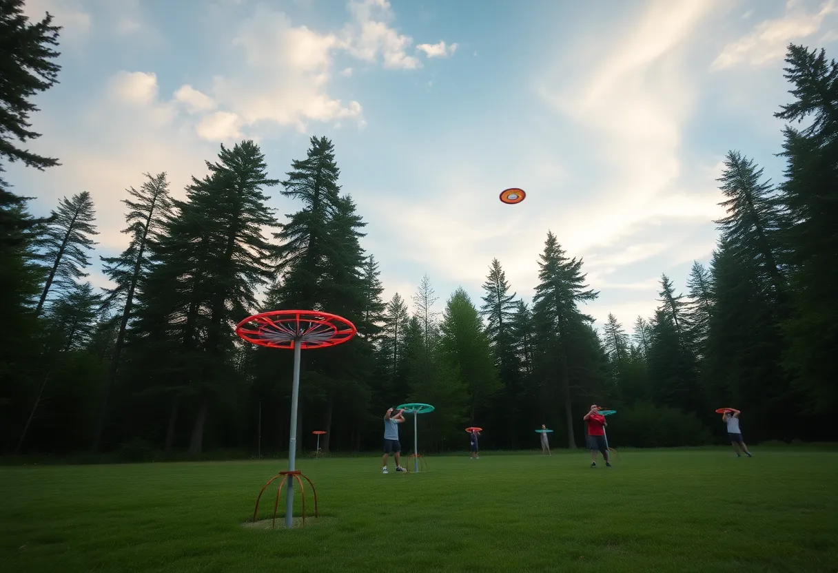 Players competing in a disc golf tournament outdoors.