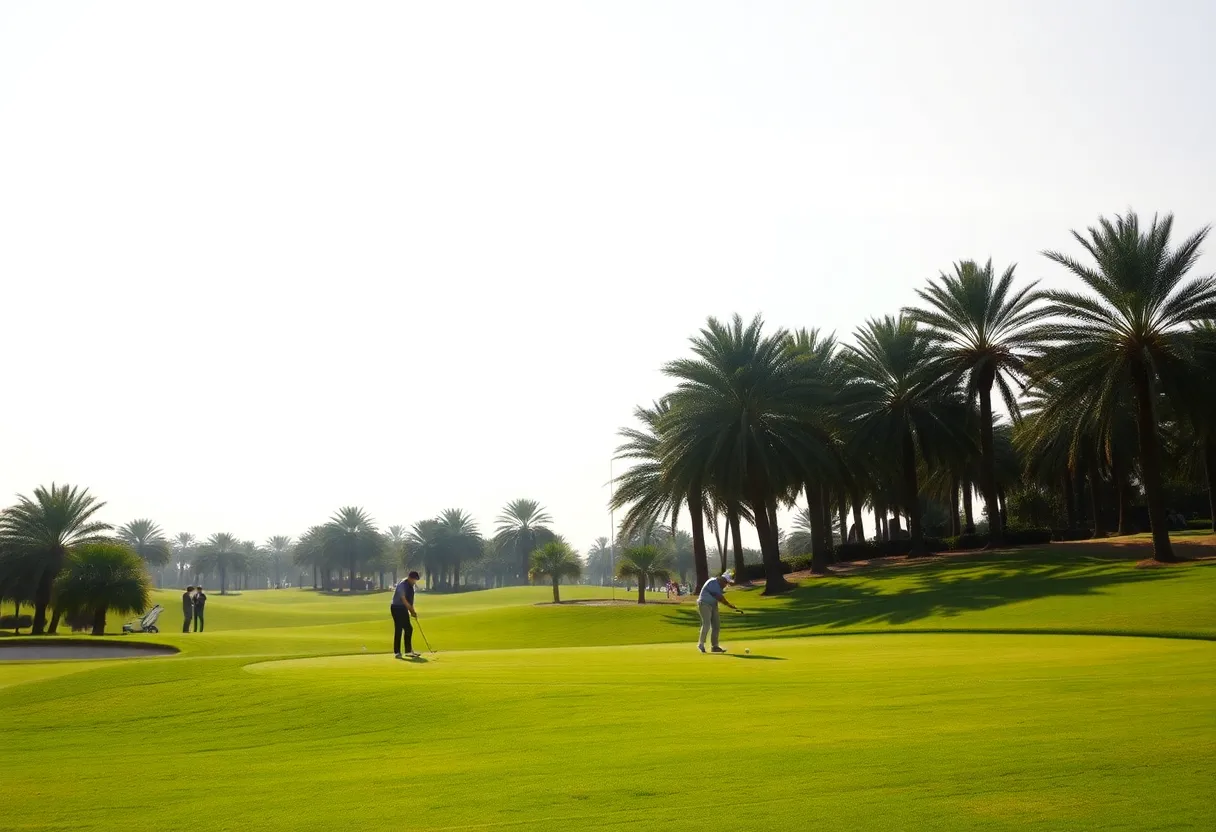 Golfers competing at the Dubai Invitational Tournament in Dubai Creek Resort