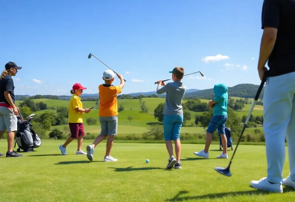 Young golfers performing on a golf course during the DP World Tour.