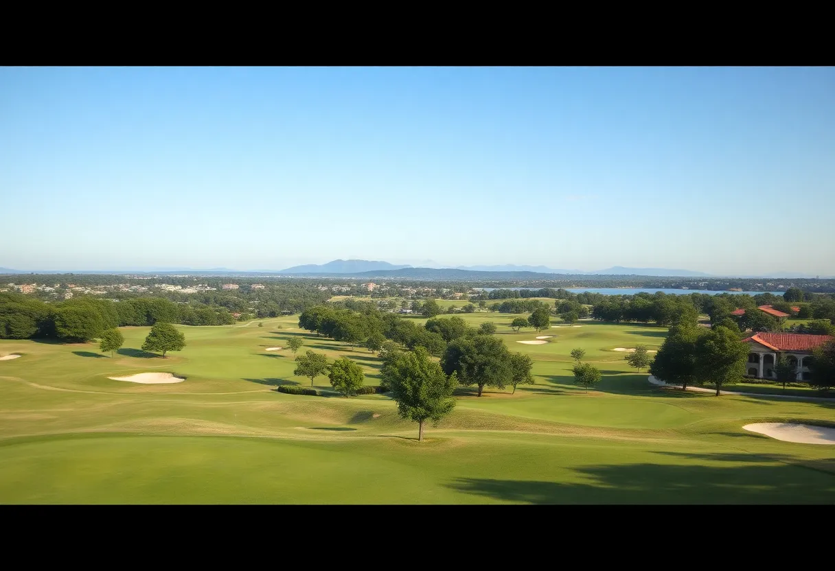 Beautiful golf course landscape with multiple international golf club elements.