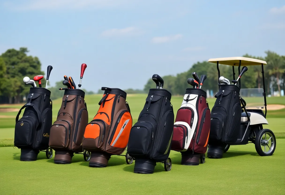 Various top golf cart bags of 2026 displayed on a golf course