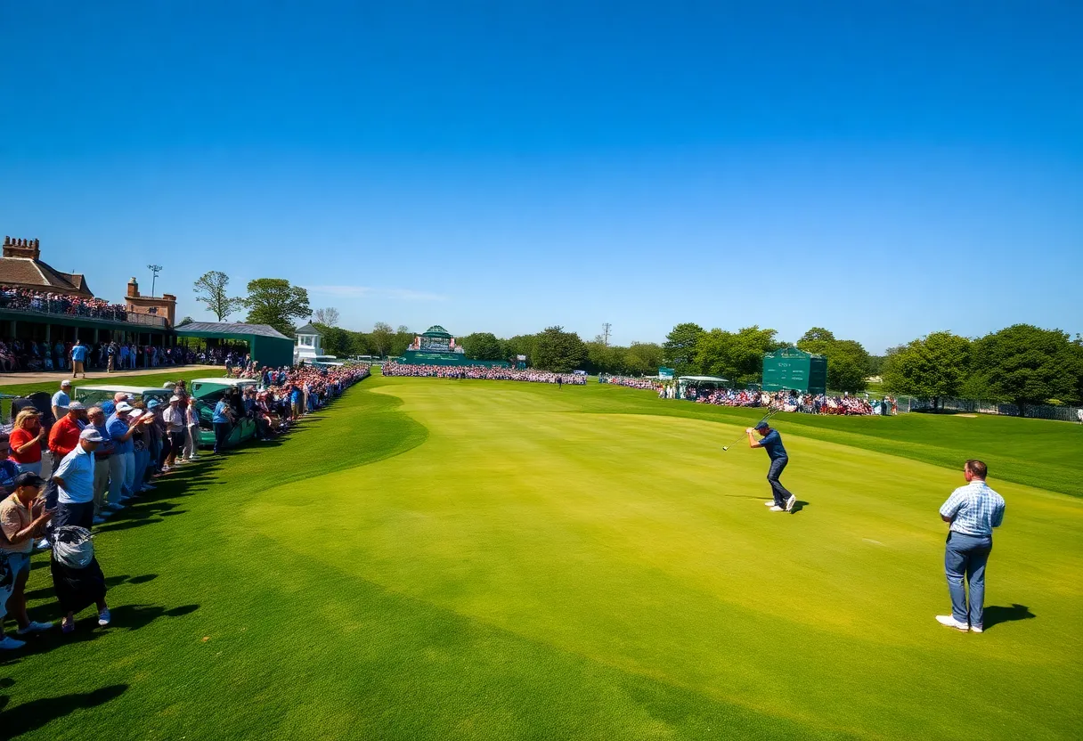 Golf course event with players and spectators