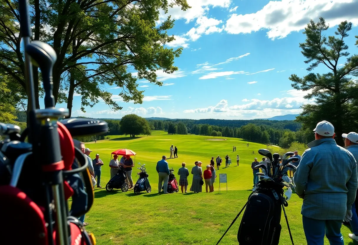 Golf course with players celebrating their achievements in a tournament
