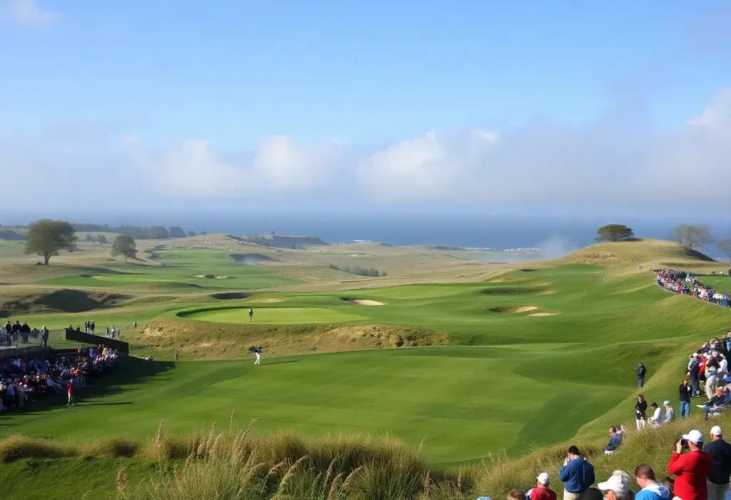 A golf course under windy conditions during the Australian Open.