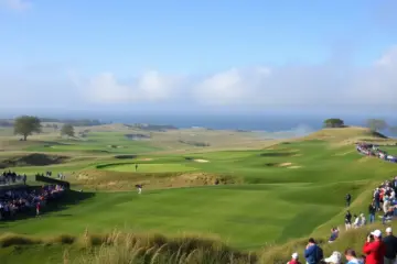 A golf course under windy conditions during the Australian Open.