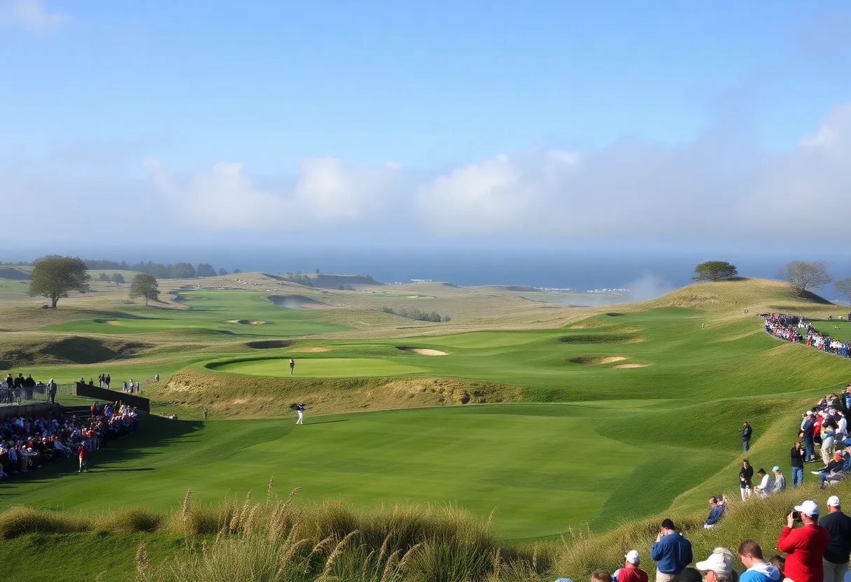 A golf course under windy conditions during the Australian Open.
