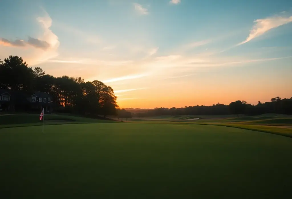 A picturesque golf course at sunset symbolizing dedication and passion in golf.
