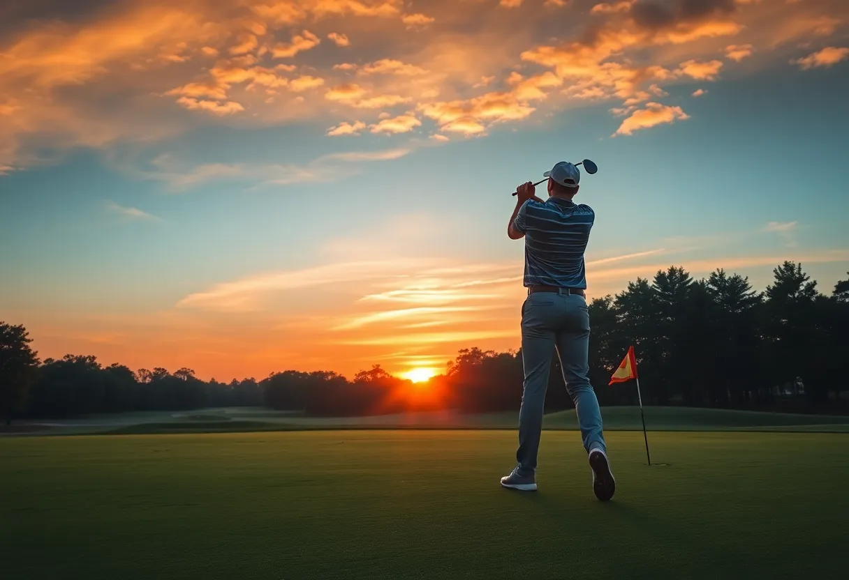 Sunset over a picturesque golf course
