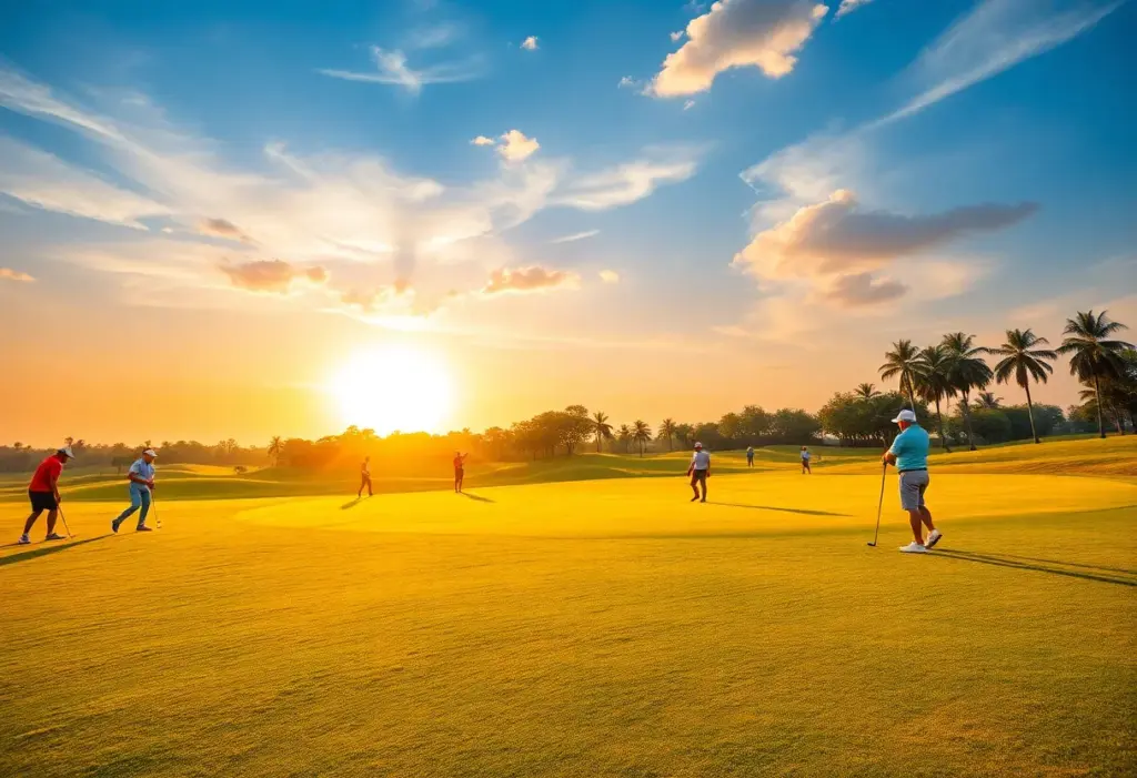 Golfers participating in the 2025 season on a lush green golf course