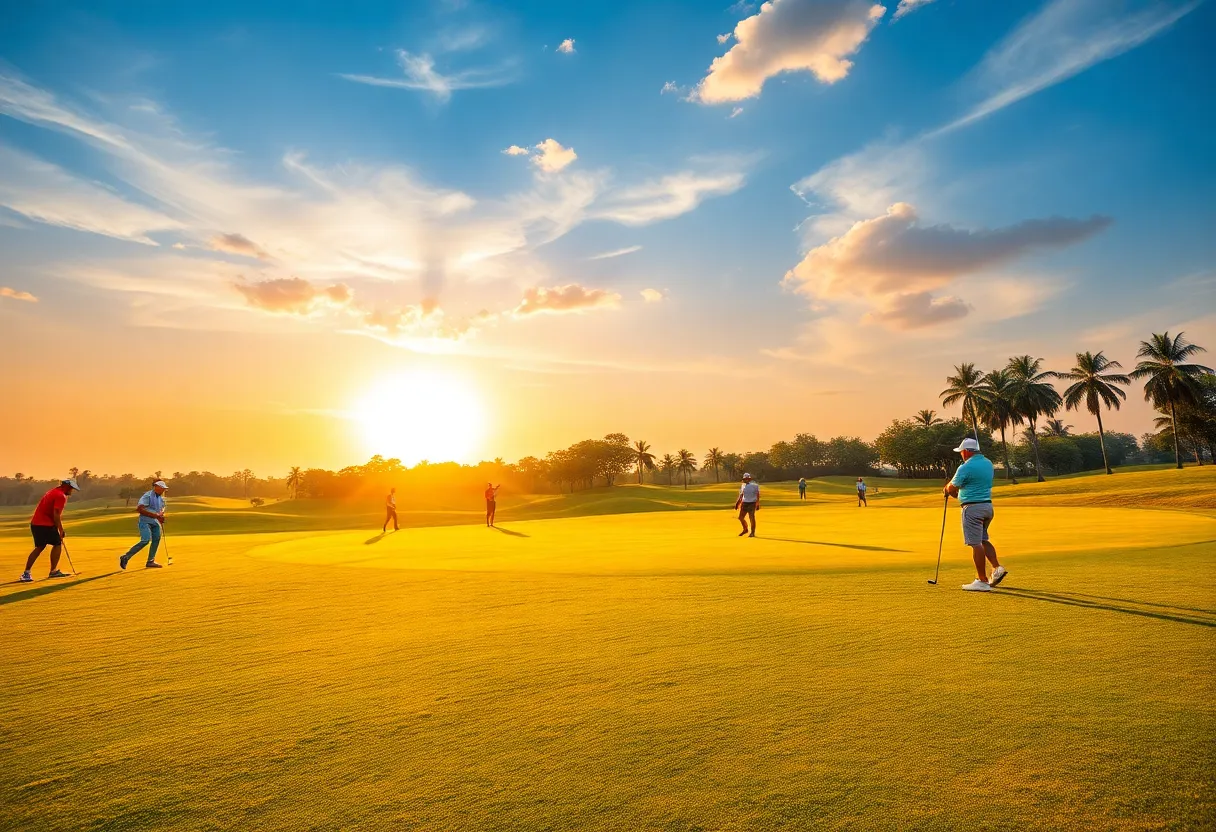 Golfers participating in the 2025 season on a lush green golf course