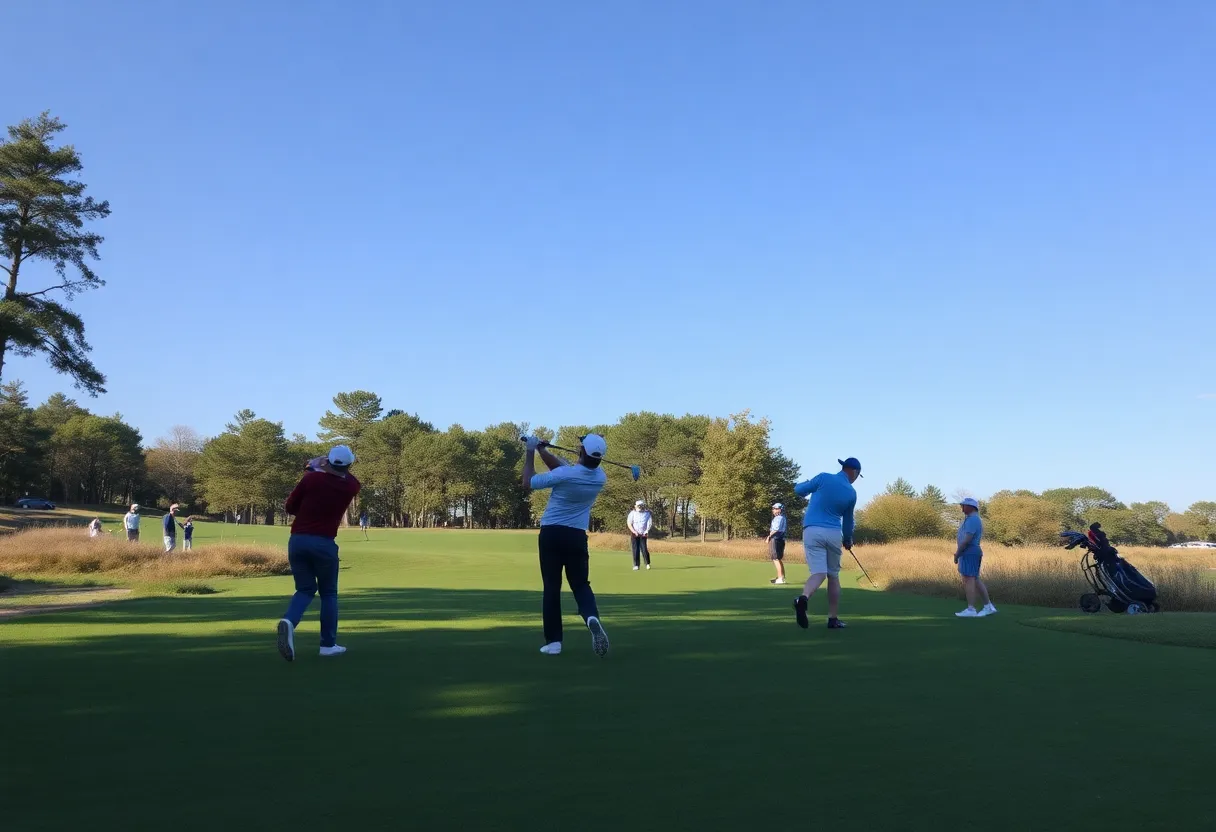 Golfers practicing at a beautiful golf course