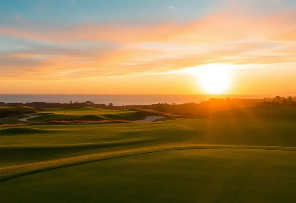 Stunning view of a golf course at sunrise